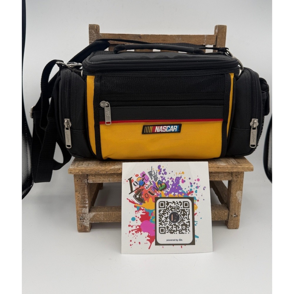 NASCAR Black Yellow Canvas Multi-Pocket Camera Gear Bag Shoulder Strap Racing